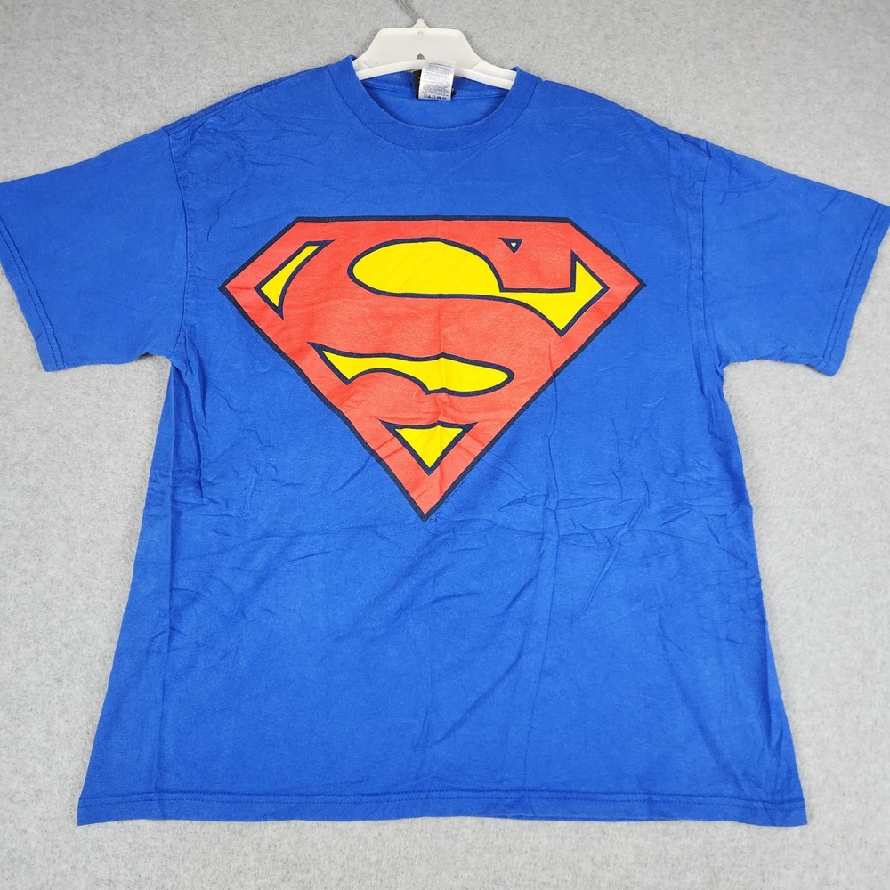 Warner Bros T-Shirt Mens Large Blue Superman Shield Logo Graphic Short Sleeve